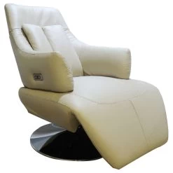 Vegas Modern Top Grain Leather Ergonomic 2-Motor Powered Recliner, Sand/Silver