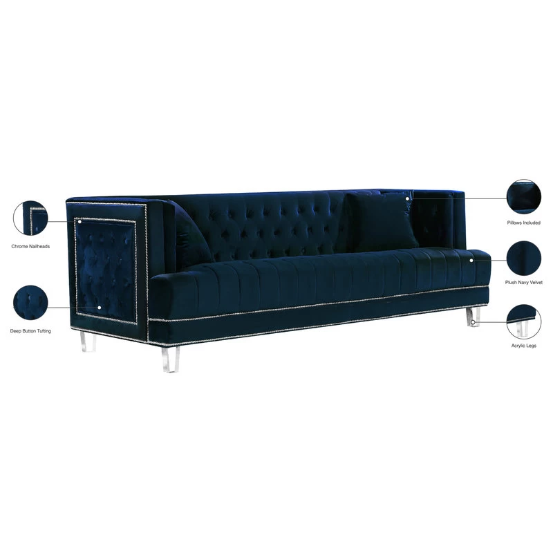 Lucas Velvet Sofa, Navy - Image 6