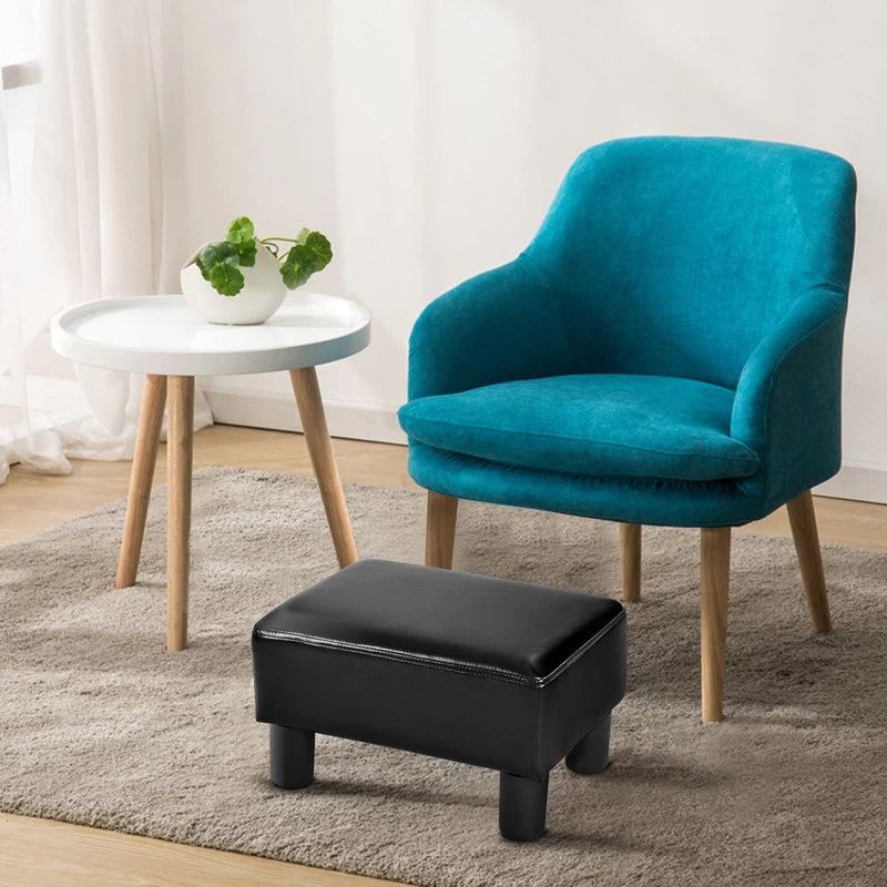 Costway Small Ottoman Footrest PU Leather Footstool Rectangular Seat Stool - Image 3