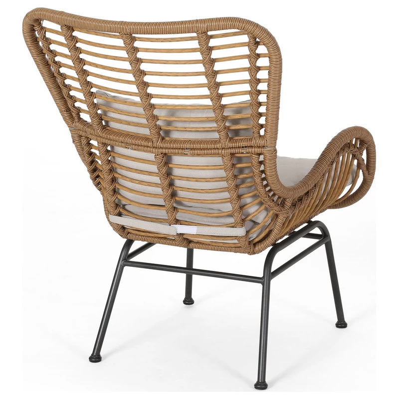 Gloria Indoor Wicker Club Chairs With Cushions, Set Of 2, Light Brown/Black/Beig - Image 5