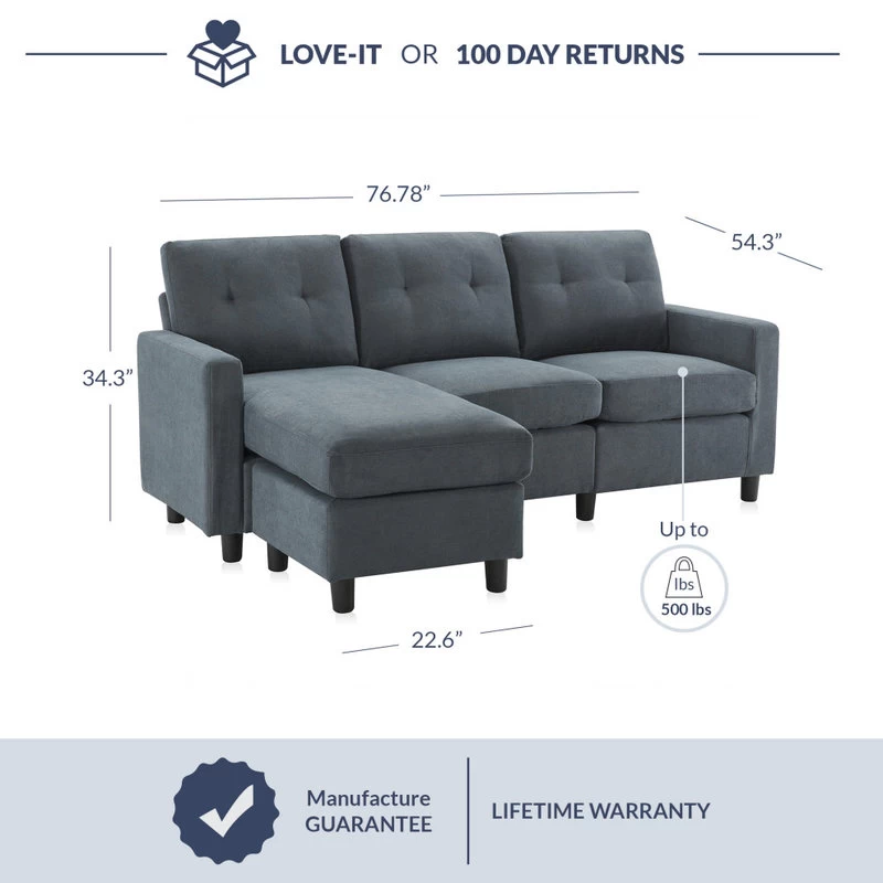 3 Piece Convertible Sectional Sofa Upholstered Fabric L Shaped Couch, Dark Gray - Image 5