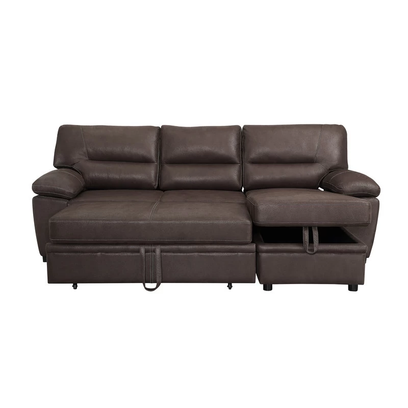 Kipling Microfiber Reversible Sleeper Sectional Sofa, Saddle Brown - Image 2