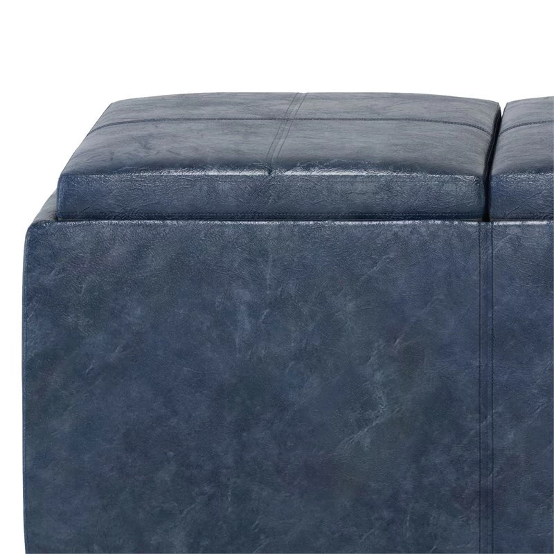 Simpli Home Avalon 42" Faux Leather Storage Ottoman In Denim Blue - Image 4