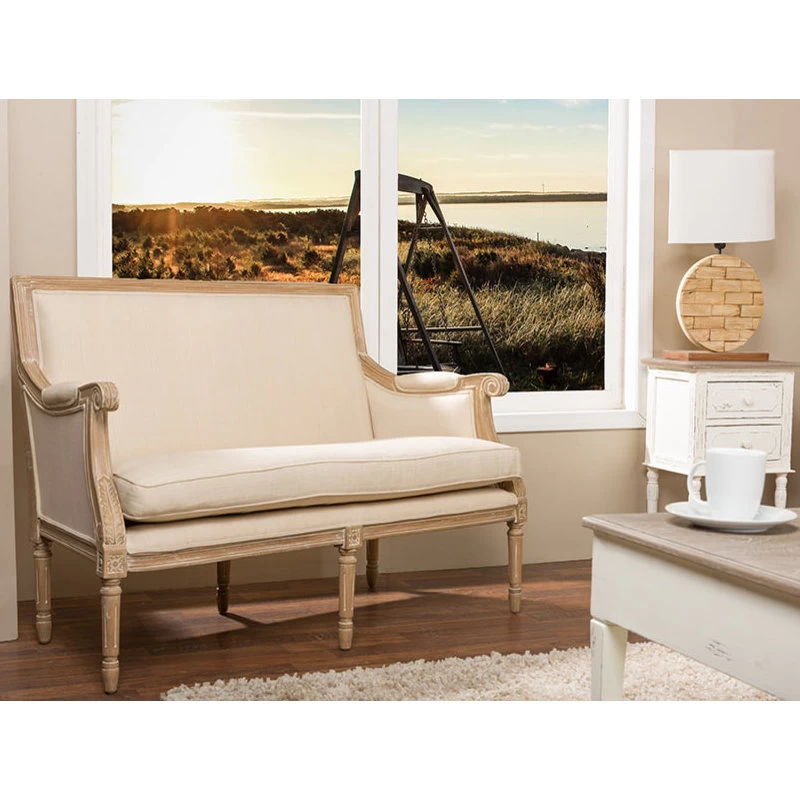 Baxton Studio Chavanon Wood And Light Beige Linen Traditional French Loveseat - Image 6
