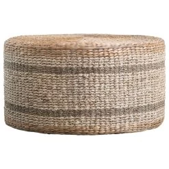 Brown Striped Round Water Hyacinth And Seagrass Ottoman/Table