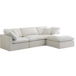 Plush Cloud-Like Comfort Modular 4-Seat Sectional And Ottoman, Cream, Seatin