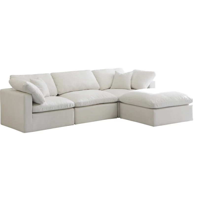Plush Cloud-Like Comfort Modular 4-Seat Sectional And Ottoman, Cream, Seatin