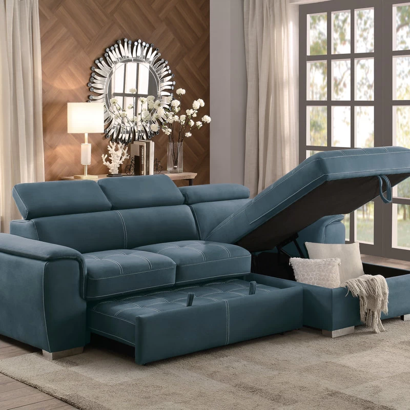 Elenor 2-Piece Set Sectional Sofa With Pull-Out Bed And Storage, Blue - Image 4