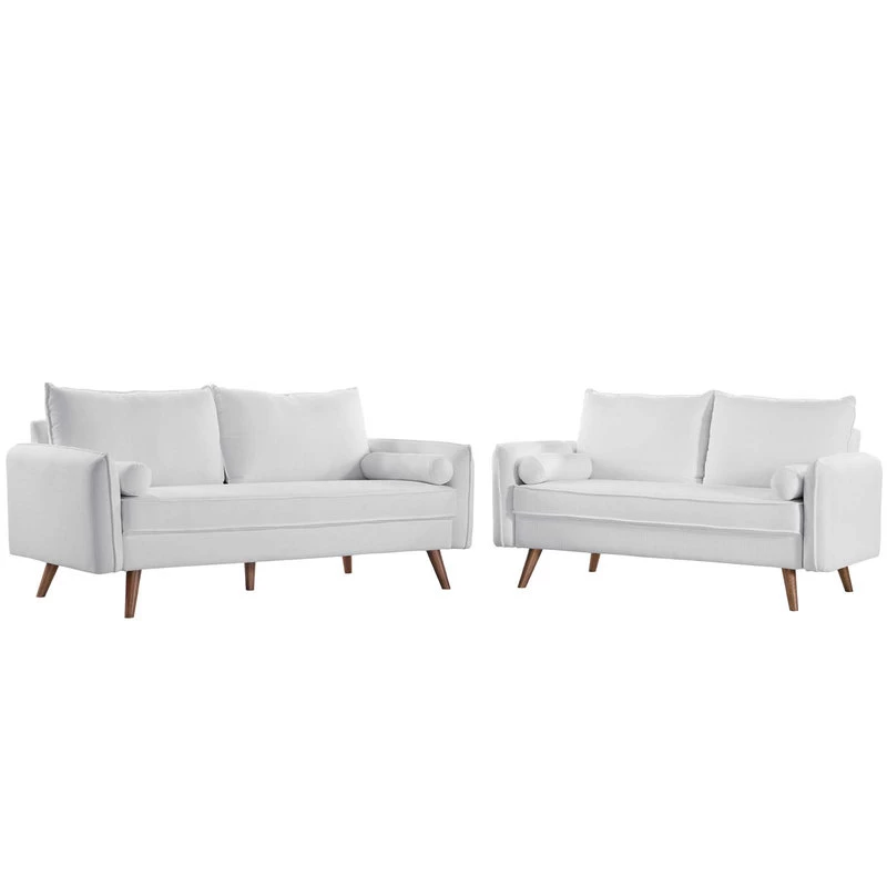 Revive Upholstered Fabric Sofa And Loveseat Set White