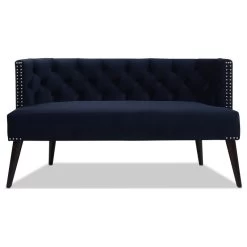 Celine Tufted Settee With Nailhead Accents, Dark Navy Blue