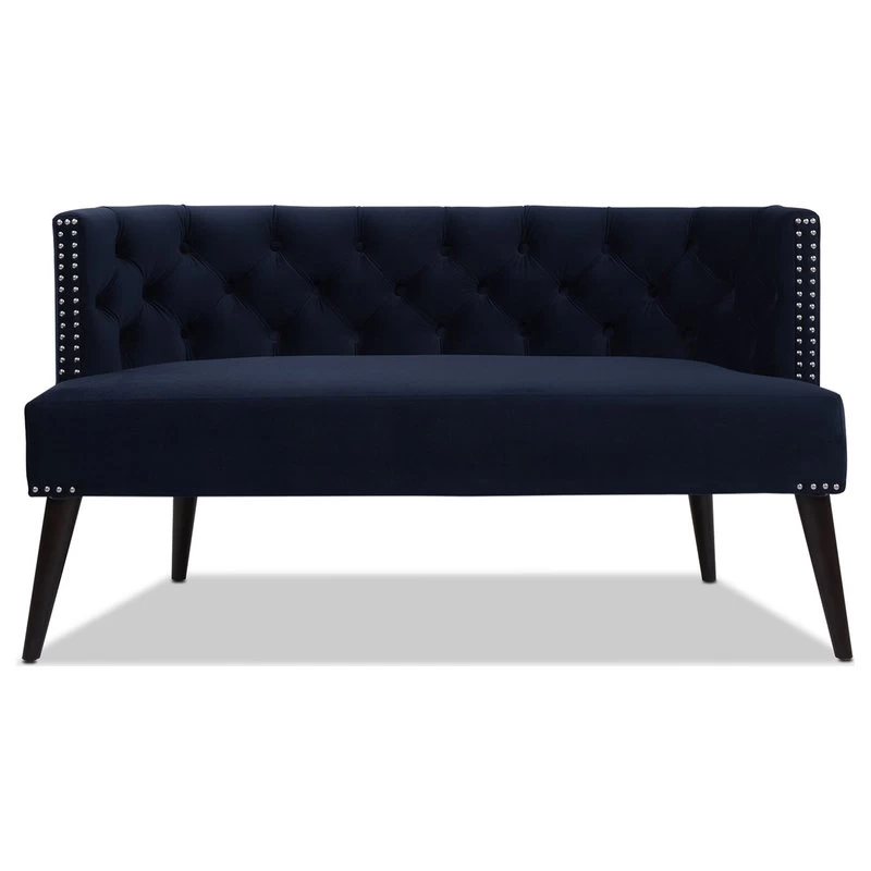 Celine Tufted Settee With Nailhead Accents, Dark Navy Blue