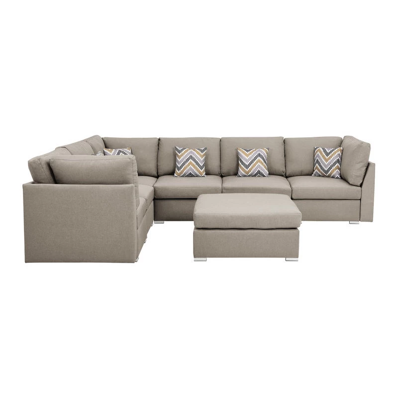 Amira Beige Fabric Reversible Modular Sectional Sofa With Ottoman And Pillows - Image 5