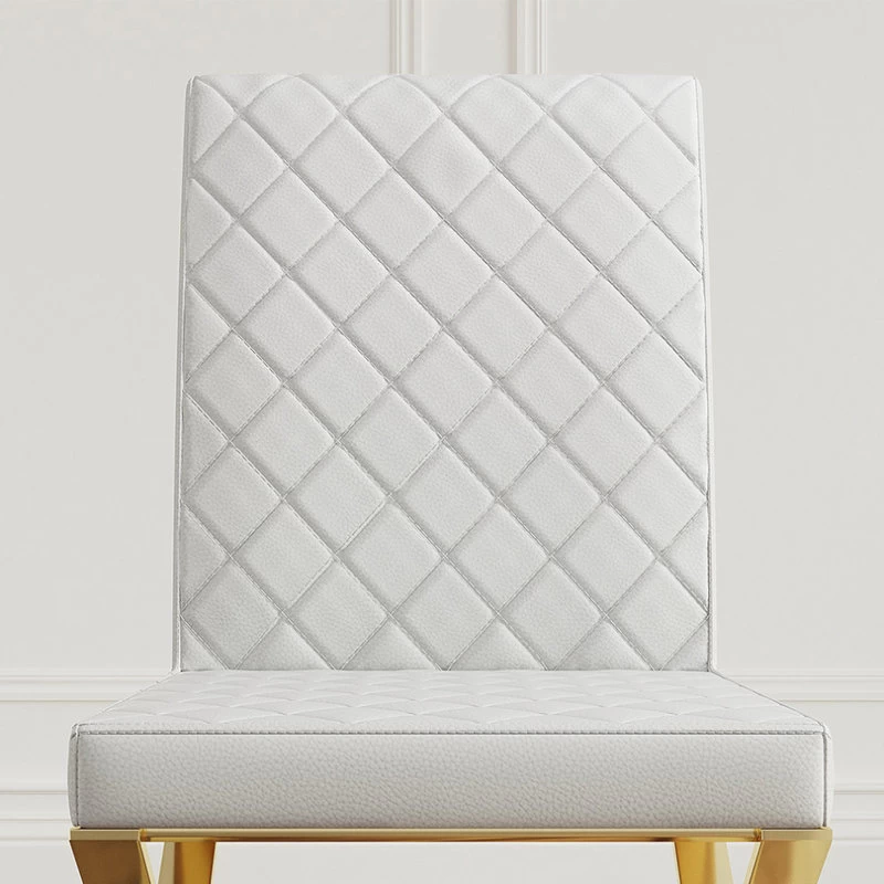 Modern Upholstered White PU Leather Dining Chair Set Of 2 Stainless Steel Gold - Image 9
