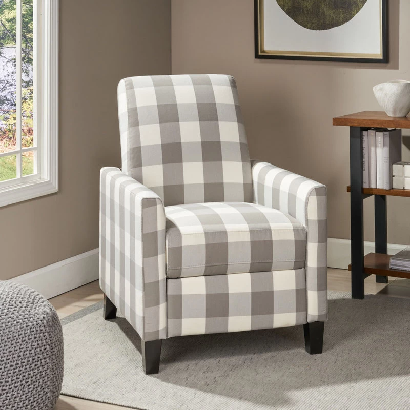 Bellagio Contemporary Fabric Upholstered Push Back Recliner, Gray Checkerboard/E - Image 2