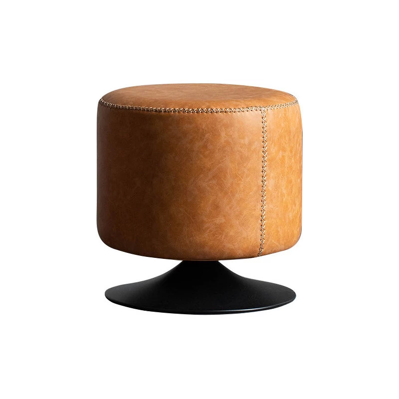 Swivel Ottoman Rotating Round Footrest 16" Upholstered PU Brown