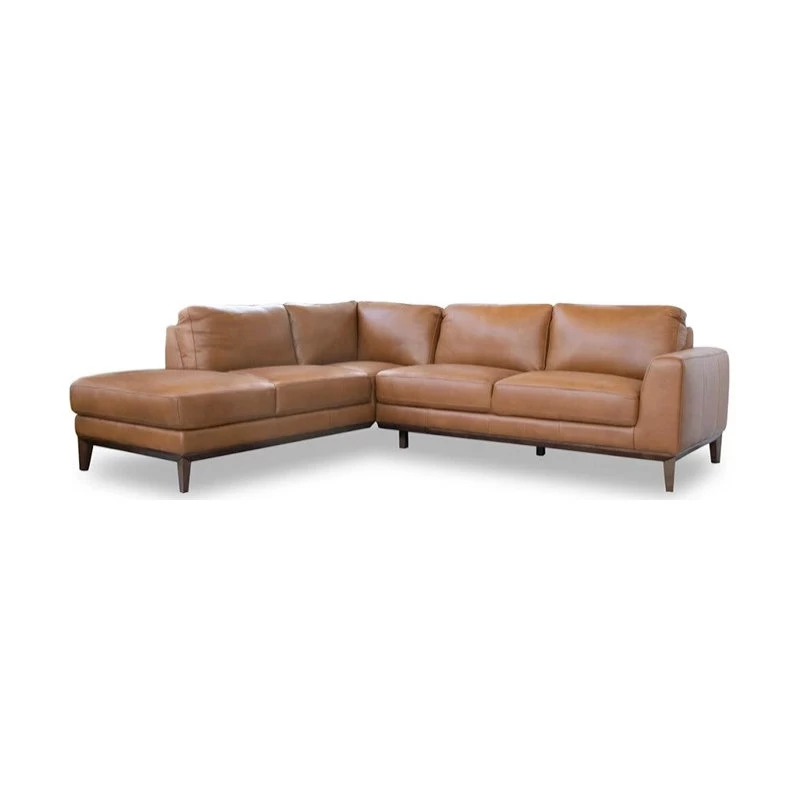 Milton Modern Tufted Living Room Top Leather Corner Sectional Sofa In Cognac Tan