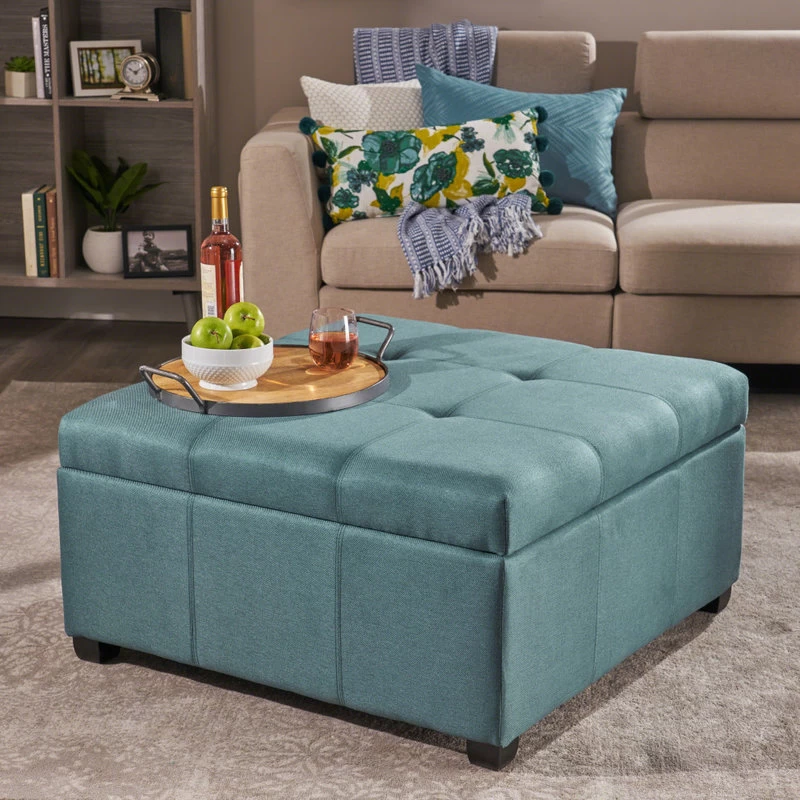 GDF Studio Carlyle Fabric Storage Ottoman, Dark Teal Fabric - Image 2