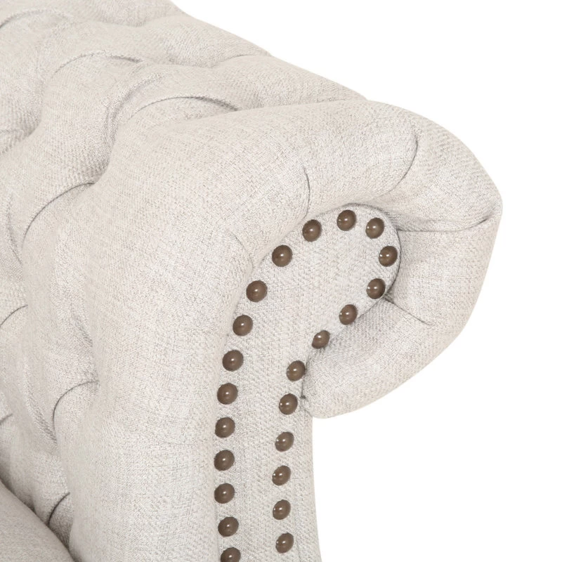 Zenobia 6 Seater Velvet Tufted Chesterfield Sectional, Beige, Dark Brown - Image 9