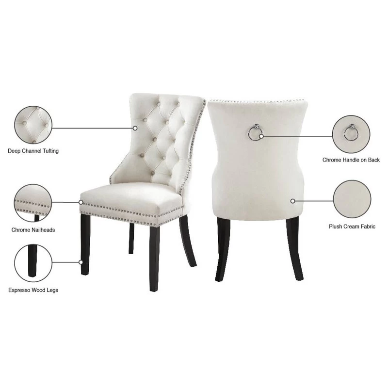 The Monarch Dining Chair, Cream, Velvet, Set Of 2 - Image 7