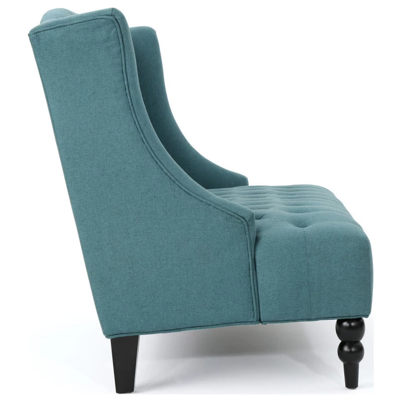 GDF Studio Leona Traditional High Back Tufted Winged Fabric Loveseat, Dark Teal - Image 9