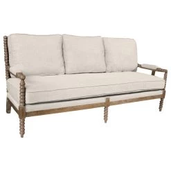 Moti Upholstery Windsor 75" Solid Wood Sofa Upholstered In Linen Fabric, Ivory