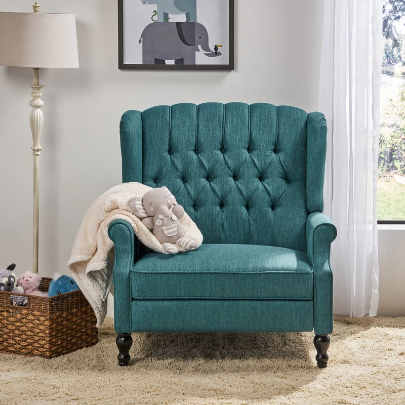 Salome Oversized Tufted Fabric Push Back Recliner, Teal/Dark Brown - Image 2