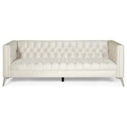 Roxanne Tufted Velvet 3 Seat Sofa, Beige/Silver