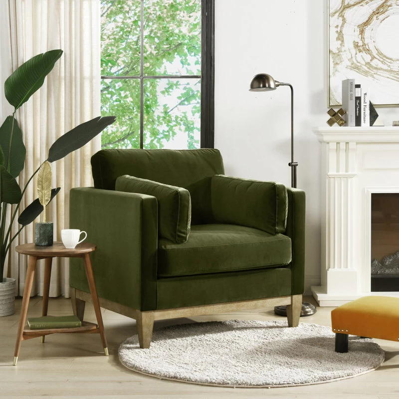 Knox 36" Modern Farmhouse Arm Chair, Olive Green Performance Velvet - Image 2