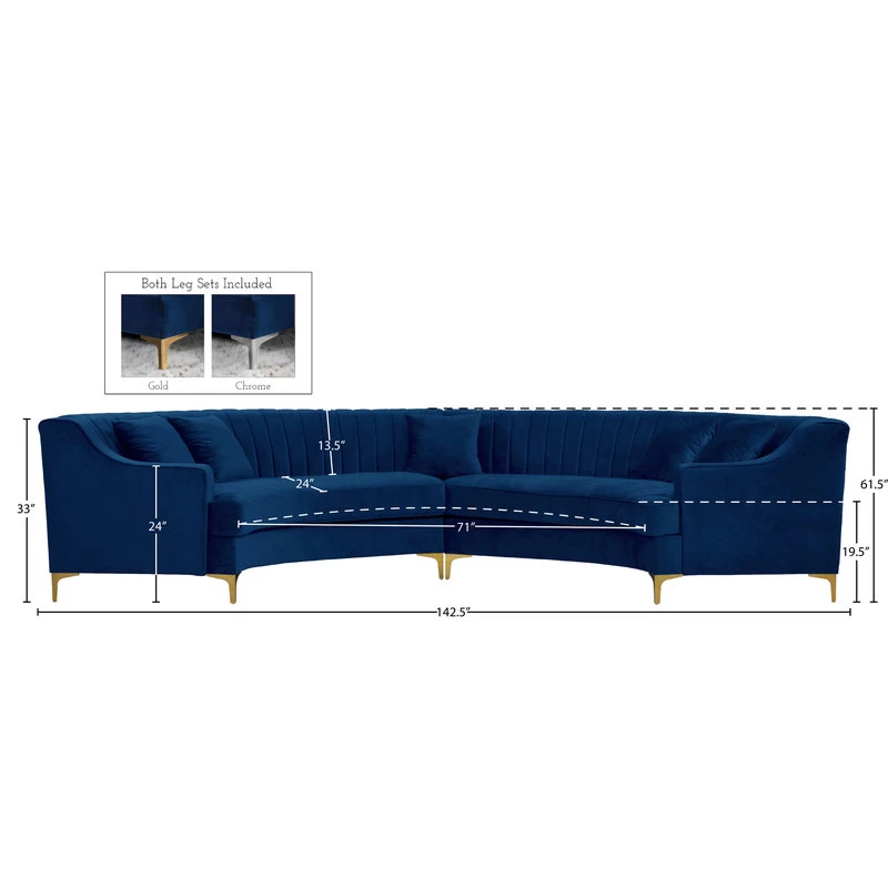 Jackson Velvet 2-Piece Sectional, Navy - Image 7