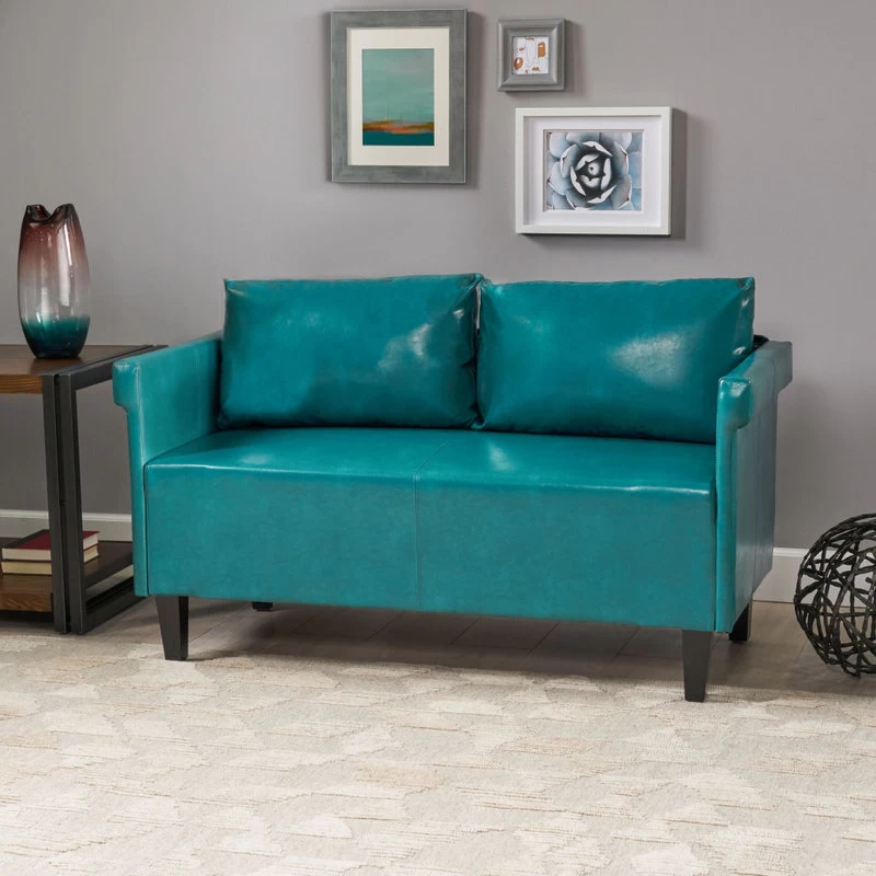 GDF Studio Harbison Leather Loveseat Settee, Teal - Image 2