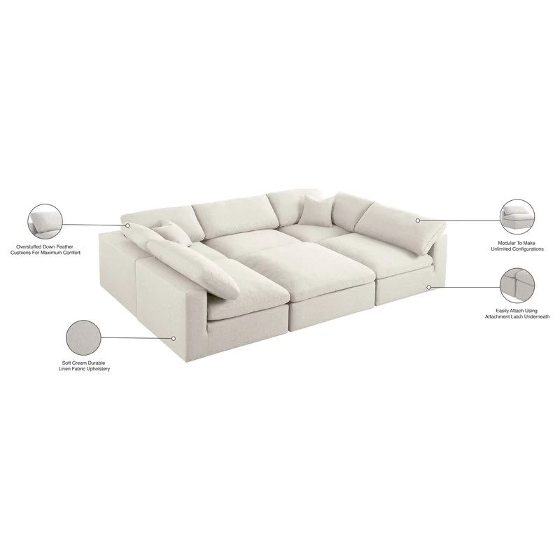 Serene Cloud-Like Comfort Modular Sectional, Cream, 5-Seater And 1 Ottoman - Image 7