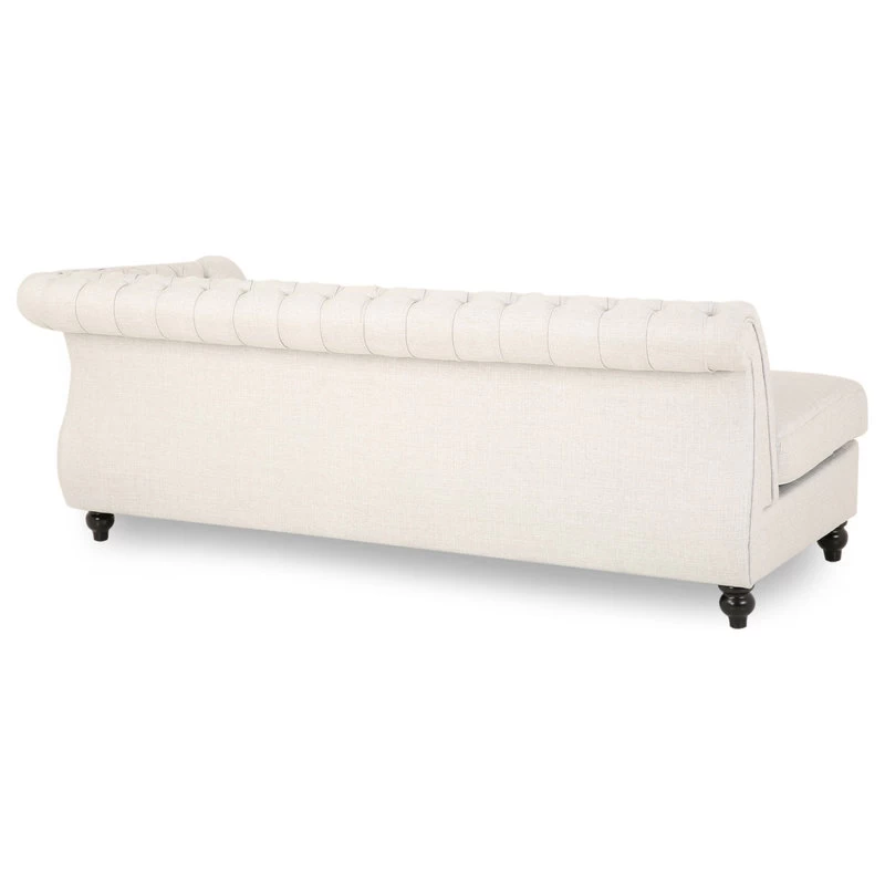 Zenobia 6 Seater Velvet Tufted Chesterfield Sectional, Beige, Dark Brown - Image 5