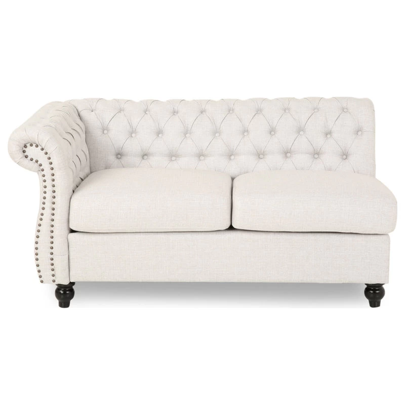 Zenobia 6 Seater Velvet Tufted Chesterfield Sectional, Beige, Dark Brown - Image 8