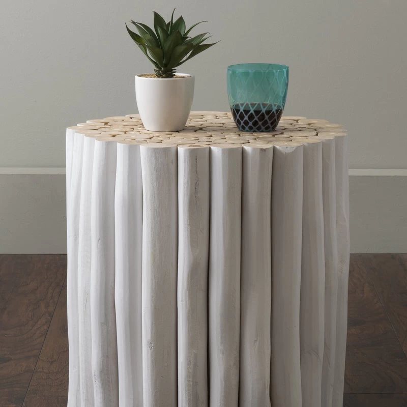 East At Main's Stanley White Round Teakwood Stool - Image 2