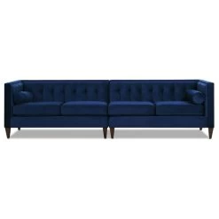 Jack 118" Modern Tuxedo Tufted Long Modular Sofa, Navy Blue Velvet
