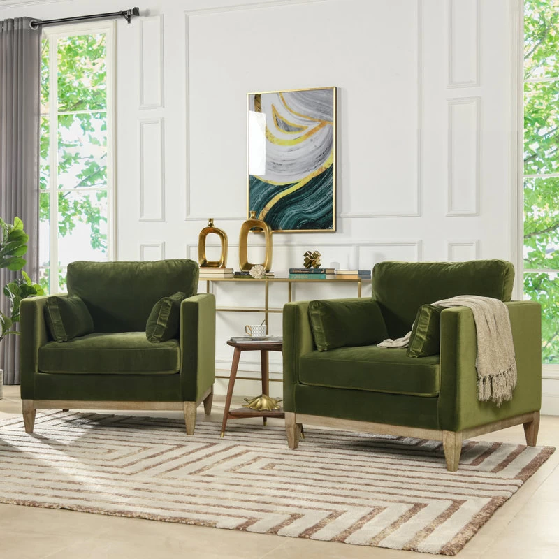 Knox 36" Modern Farmhouse Arm Chair, Olive Green Performance Velvet - Image 3