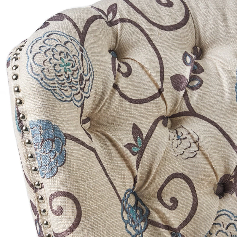 GDF Studio Alfred White And Blue Floral Fabric Club Chair With Chrome Nailheads - Image 5