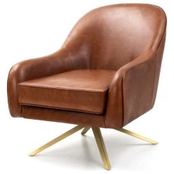 Fabric Accent Chair Swivel-Base Upholstered Armchair With Memory Foam, Brown