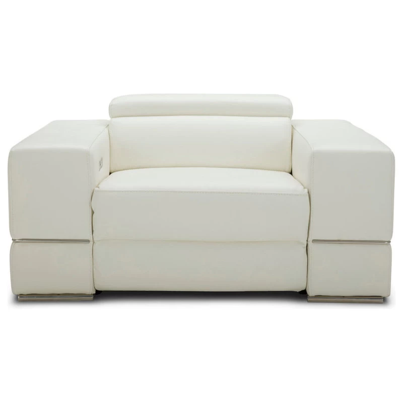 Modern Luxor Reclining Chair With Power Headrests - White Top Grain Leather - Image 3