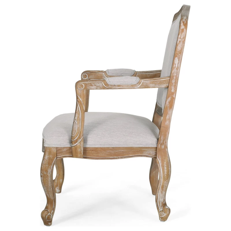 Stene French Country Upholstered Dining Armchair, Light Grey + Natural, Set Of 2 - Image 8