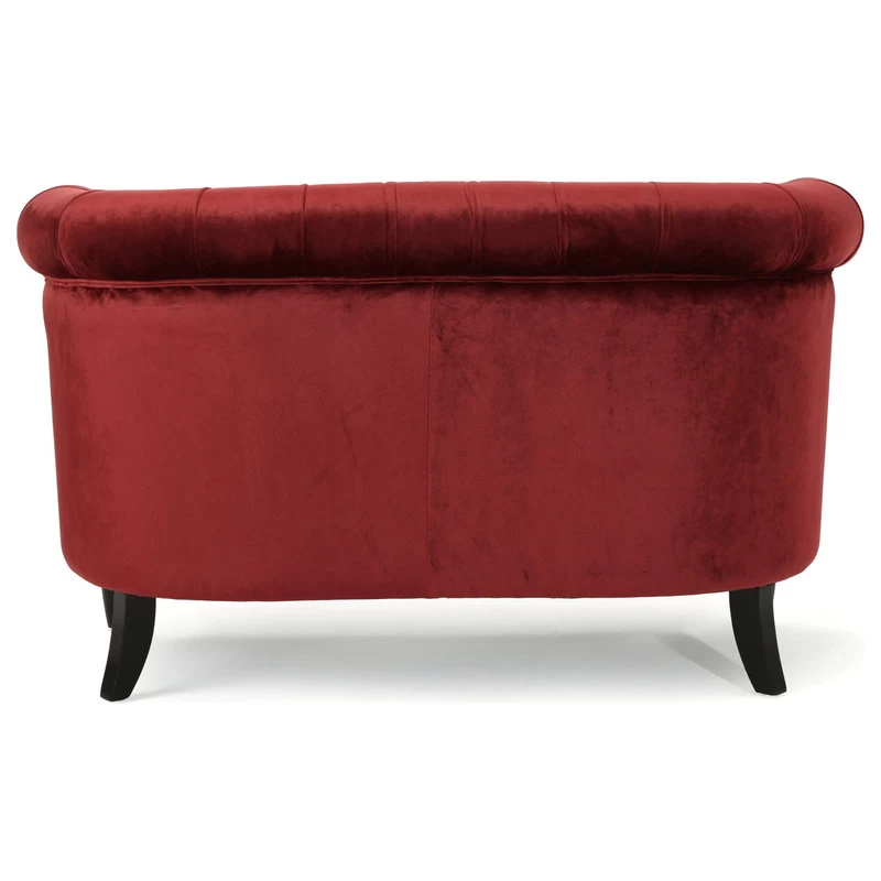 Melaina Tufted Chesterfield Velvet Loveseat With Scrolled Arms - Image 7