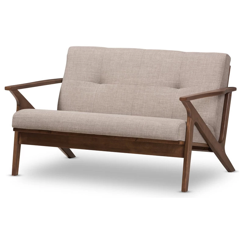 Baxton Studio Bianca Mid-Century Modern 2-Seater Loveseat, Light Gray Fabric - Image 2