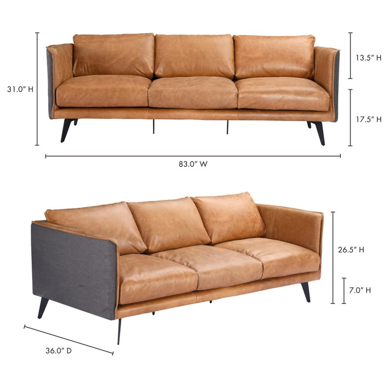 Messina Leather Sofa Cigare Tan Leather - Image 10