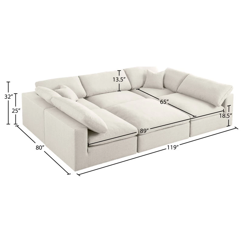 Serene Cloud-Like Comfort Modular Sectional, Cream, 5-Seater And 1 Ottoman - Image 8