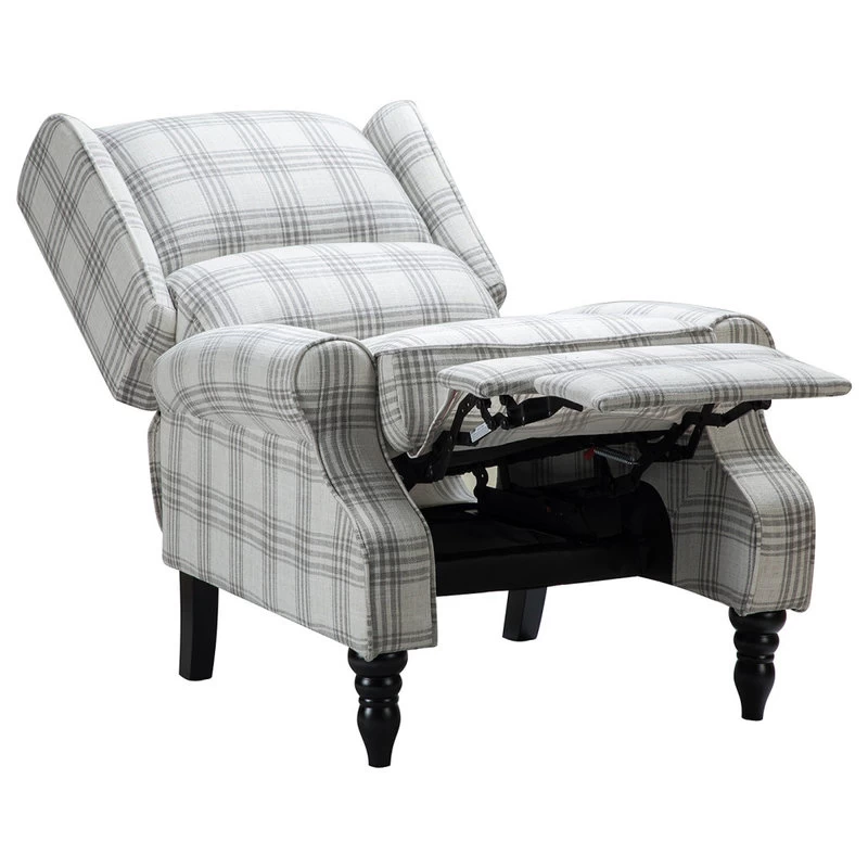 Modern Wingback Recliner, Plaid Gray - Image 3