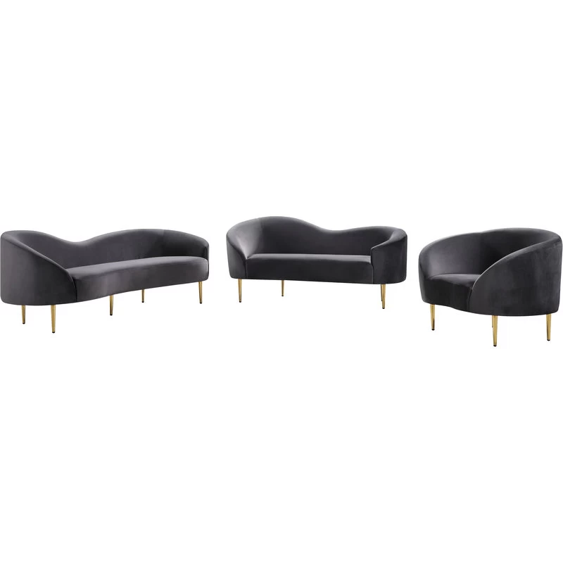 Ritz Velvet Loveseat, Gray - Image 6