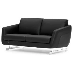 Modern Armondo Loveseat In Black Microfiber And Genuine Leather