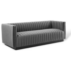 Conjure Channel Tufted Velvet Sofa, Gray