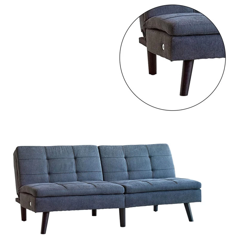 Sofa Bed With Foldable Split Back Design, Gray And Black - Image 4