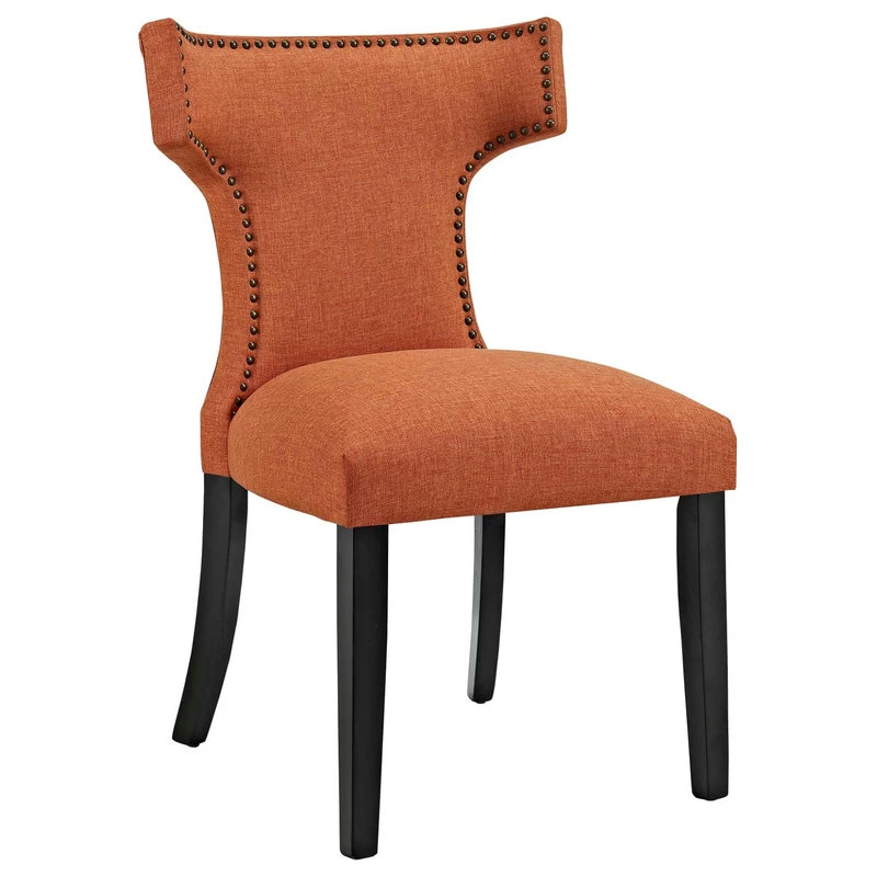 Curve Upholstered Fabric Dining Chair, Orange - Image 3